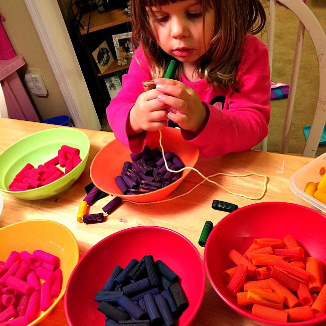 dyed pasta bead necklace crafts for kids