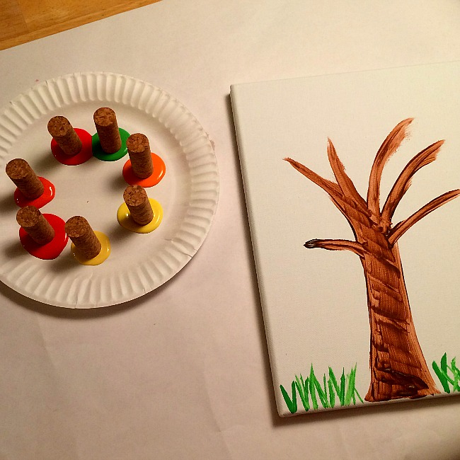 fall tree cork painting craft for kids