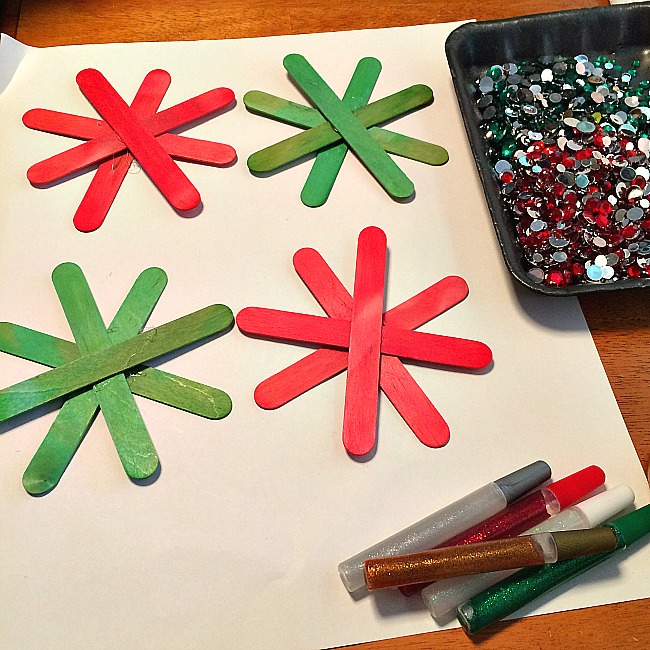 sparkly craft stick snowflake ornament crafts for kids