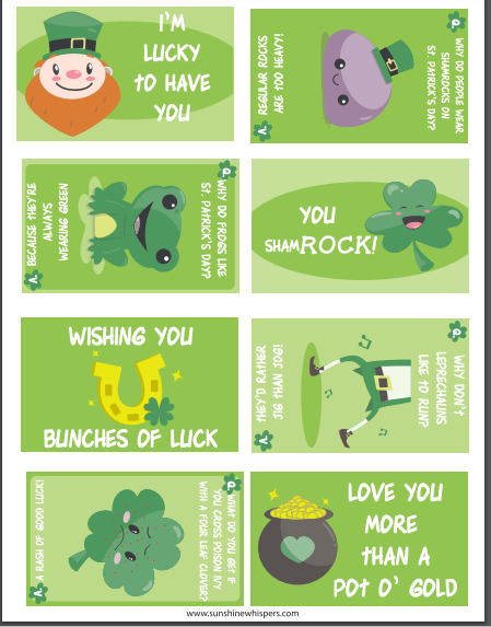 printable lunch box notes st. patricks day