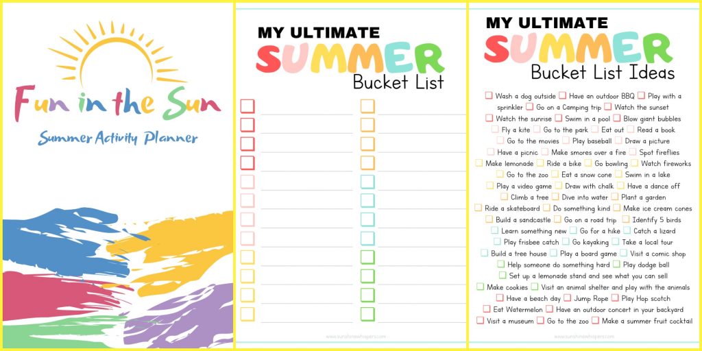 summer fun activity planner printables