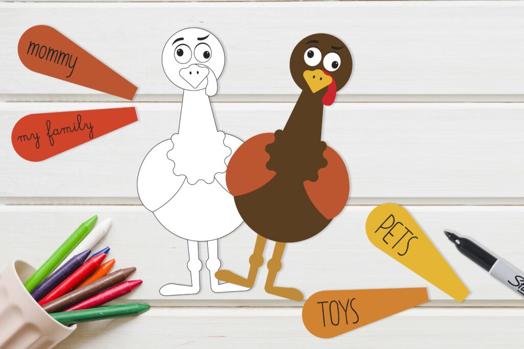 thankful turkey printable activity for kids