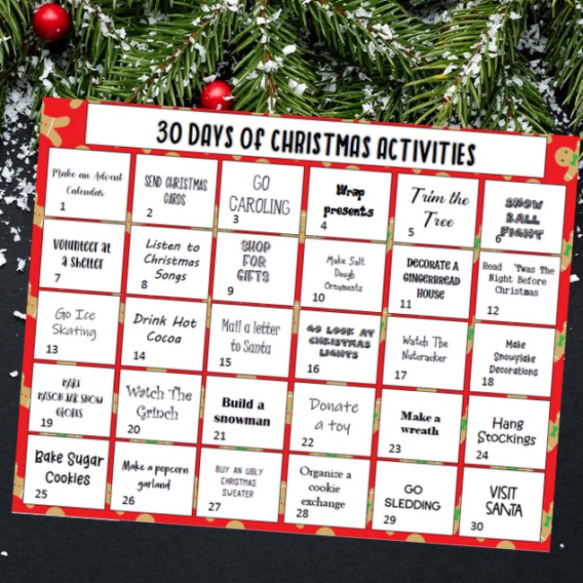 30 Days Of Christmas Activities For Kids FREE Printable