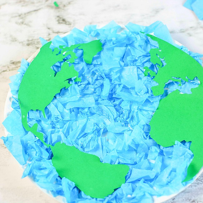 Tissue Paper Planet Earth Paper Plate Craft For Kids
