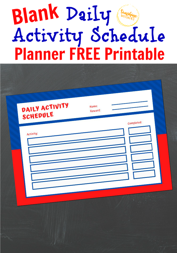daily activity schedule planner printable