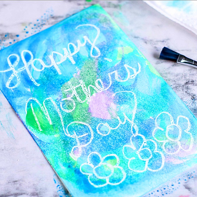 watercolor resist mother's day card craft for kids