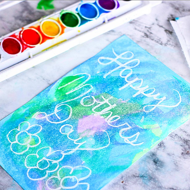 watercolor resist mother's day card craft for kids