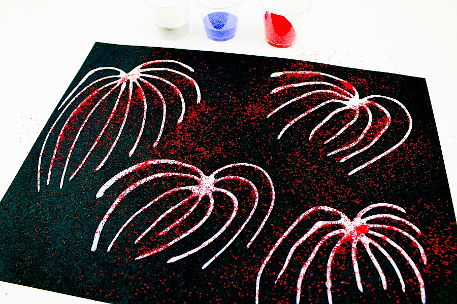 Red White and Blue Sand Fireworks Craft for Kids