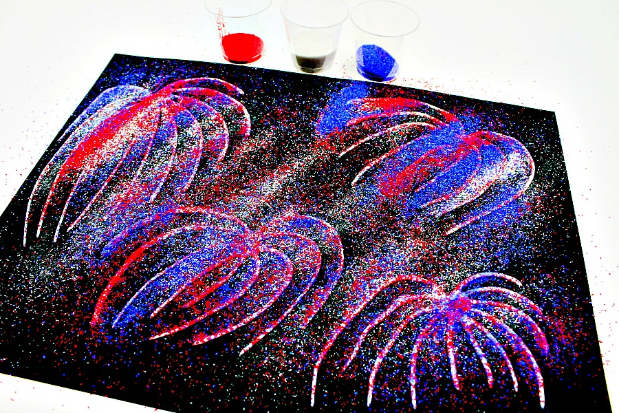 Red White and Blue Sand Fireworks Craft for Kids 13
