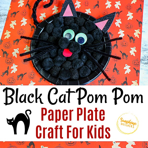 Black Cat Pom Pom Paper Plate Craft For Kids