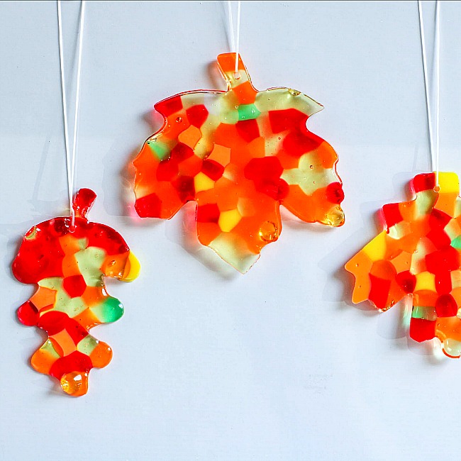 Melted Beads Leaf Suncatchers craft for kids