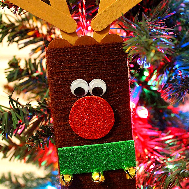 Yarn Wrapped Popsicle Stick Reindeer Ornament Craft Reindeer Handprint Ornament