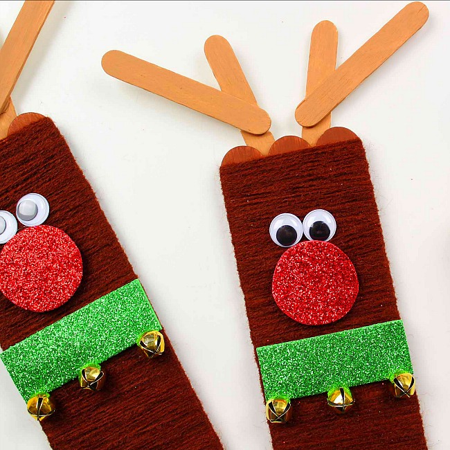 yarn wrapped popsicle stick reindeer ornament craft 