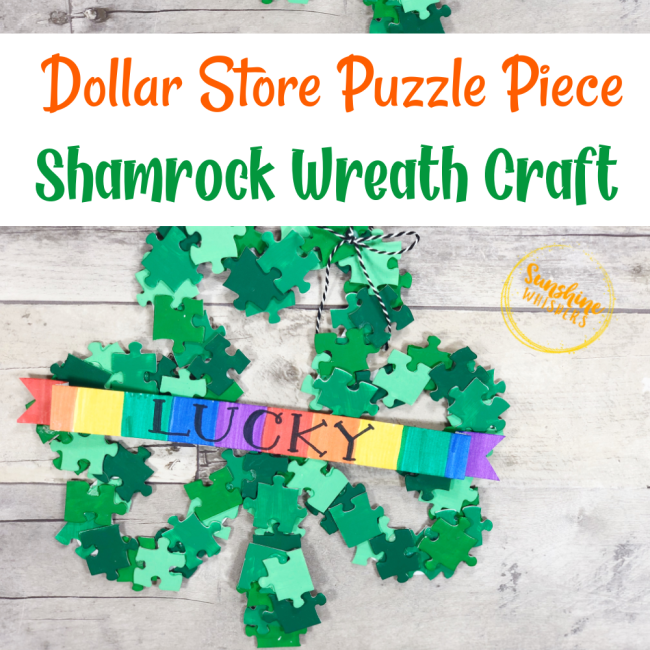 Dollar Store Puzzle Shamrock Wreath Craft For Kids