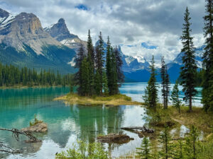 Canadian Rockies itinerary Spirit Island on Maligne Lake in Jasper National Park, Alberta