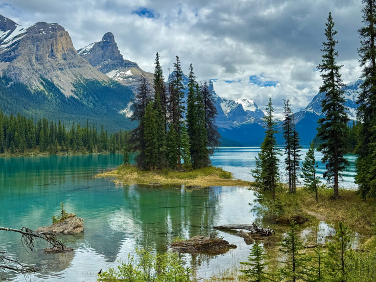 Canadian Rockies itinerary Spirit Island on Maligne Lake in Jasper National Park, Alberta