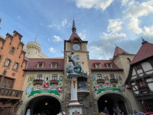 Germany Pavilion at EPCOT with St. George and the Dragon statue