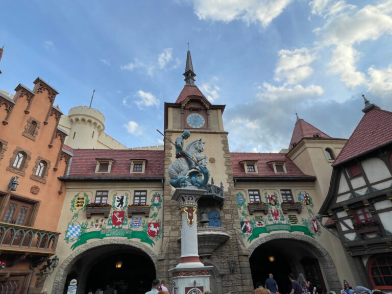 Germany Pavilion at EPCOT with St. George and the Dragon statue